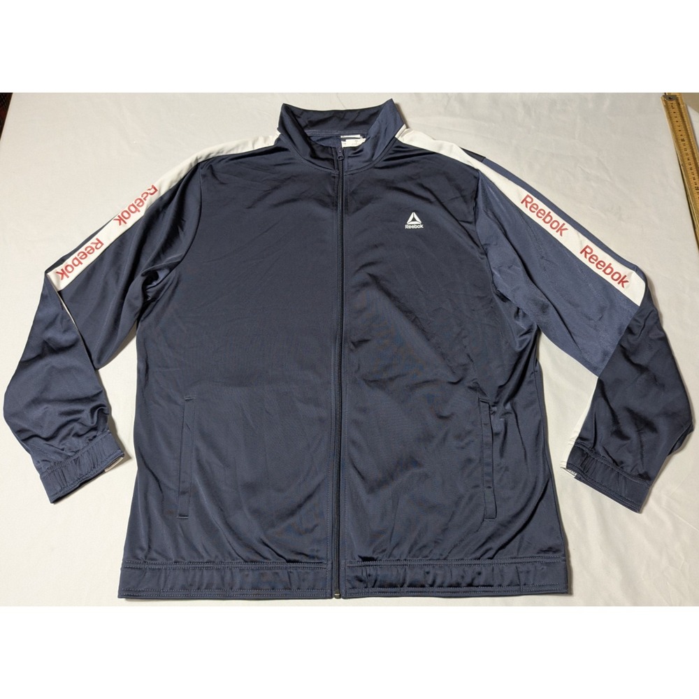 REEBOK TRAINING‎ ESSENTIALS Men Size 2XL Blue Zip Linear Logo Track Jacket NEW